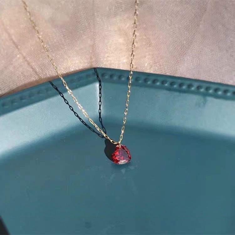 Popular~Red zircon heart-shaped necklace for women2025Korean and Japanese style trendy light luxury 