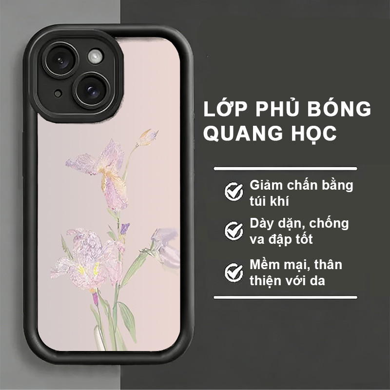 Ốp Lưng iPhone Hoa Iris Màu Hồng Pastel Thanh Lịch Mịn Cao Cấp,iP 11/12/13/14/15/16/17/Plus/Pro/Max