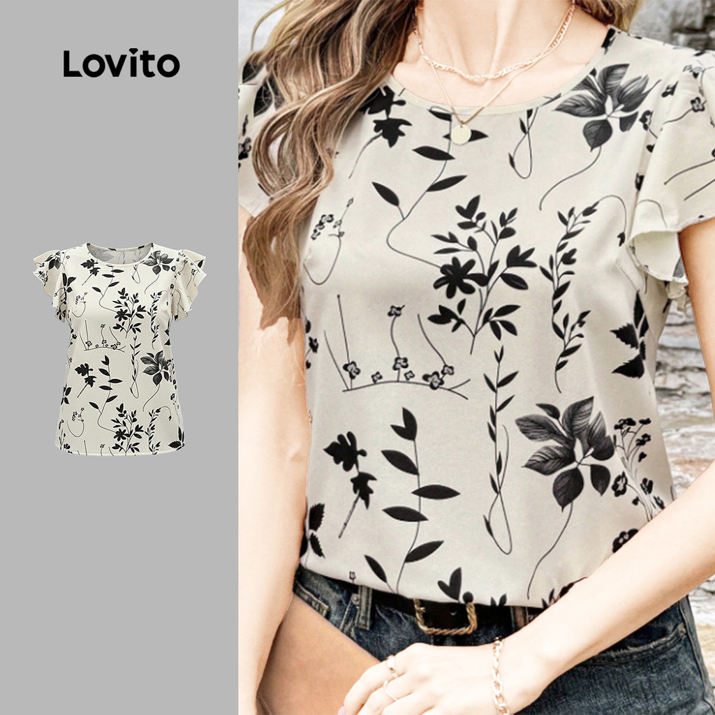 Lovito  Áo kiểu Boho, áo mùa xuân/hè phối bèo cho nữ LK3ED201