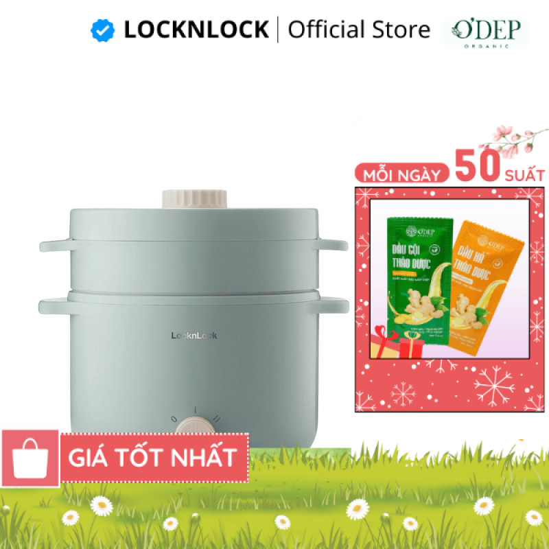 Nồi điện LocknLock đa năng mini 0.8L 600W Chính hãng, kèm khay luộc trứng, nấu mì, nấu lẩu EJP116BLK