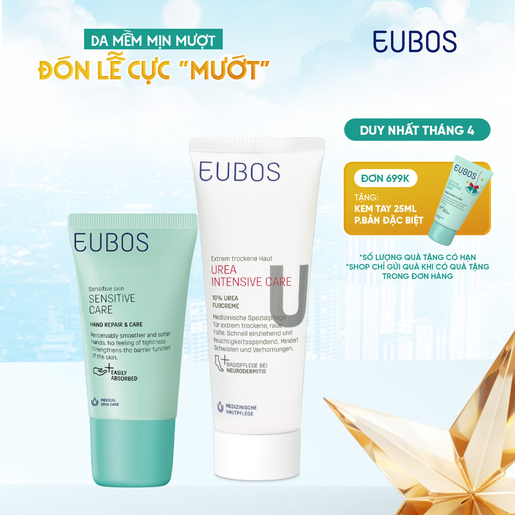 Combo Kem Dưỡng Da Tay EUBOS 25ml Và Kem Nứt Gót Dưỡng Da Chân UREA 10% 100ml Dưỡng Ẩm Chuyên Sâu