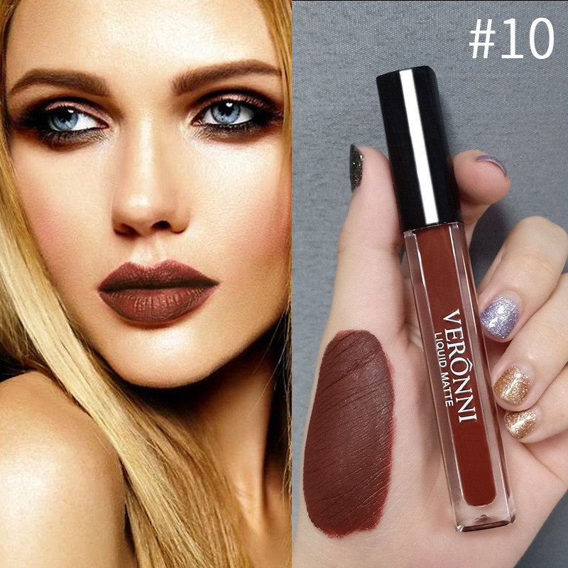 VERONNI Cốc chống dính Matte Lip Gloss Matte Lip Gloss Non-Fade Liquid Lipstick Trang điểm 12 màu F#