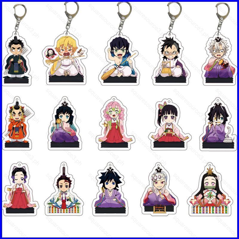 SQ3 Demon Slayer Móc Khóa Acrylic Anime Móc Khóa Tanjiro Nezuko Akaza Shinobu Túi Pendent Hai Mặt Mó