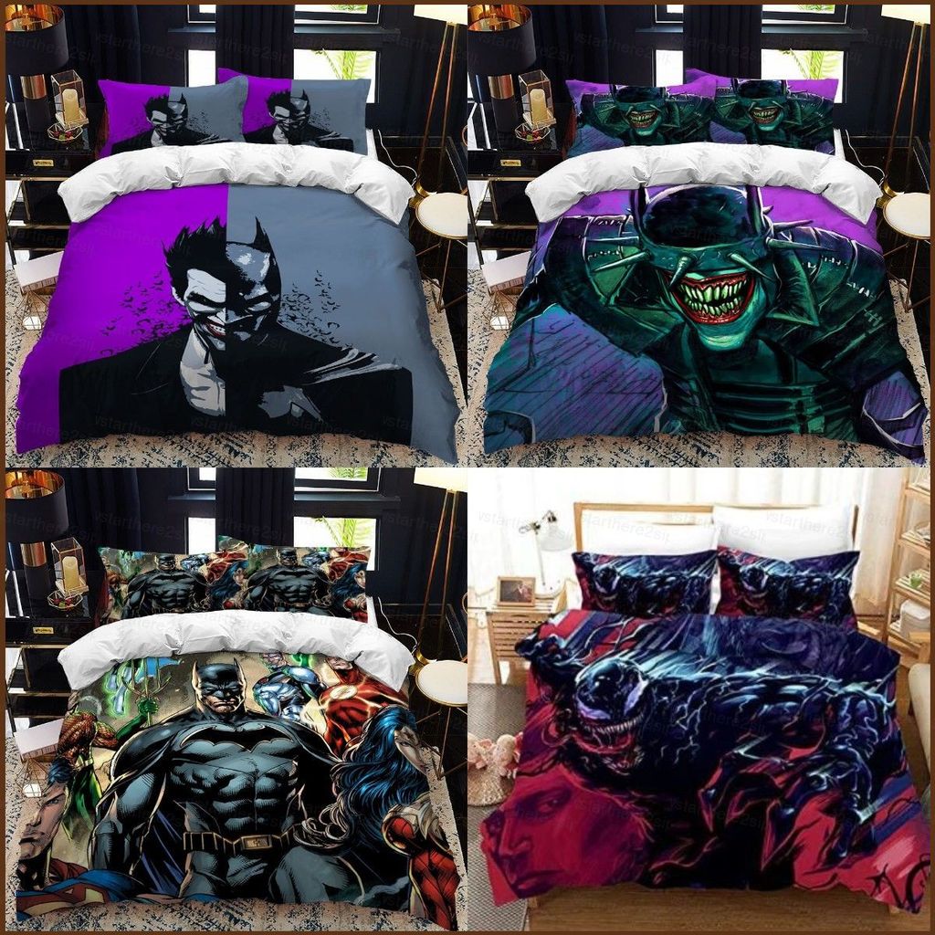 NP2 DC Batman 3in1 Bộ Chăn Ga Gối Chăn Ga Gối Phòng Ngủ Có Thể Giặt Ký Túc Xá Phù Hợp Với PN2