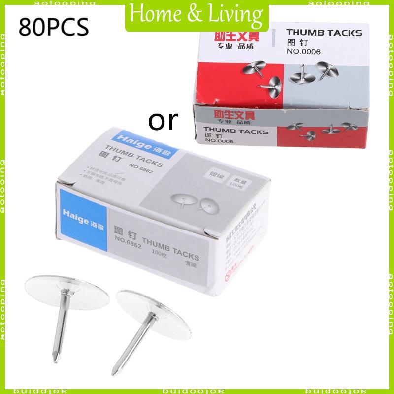AOTO 80 Chiếc Flat Thumb Tacks Bạc Ngón Tay Cái Móng Tay Tròn Cho Đầu Cho Điểm Thép Sắc Nét Đẩy Chân