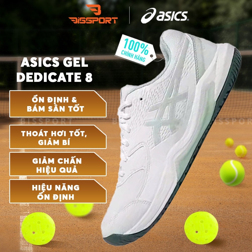 Giày Tennis/Pickleball ASICS Dedicate 8 Chính Hãng – Trắng Xanh Matcha – Nhẹ – Công Nghệ GEL™ Giảm C