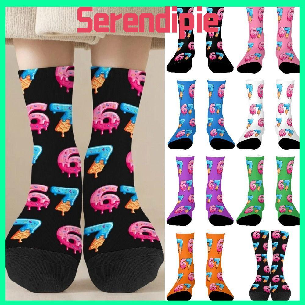 SEENDIPIE 67 Meme Kem Tất, Cotton Hoạt Hình 67 Meme Crew Tất Dài, Ngộ nghĩnh Nhẹ Ấm Áp Thoáng Khí Sá