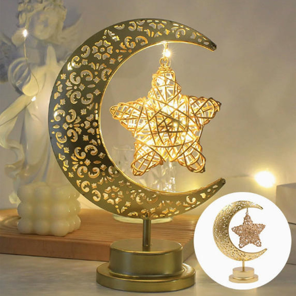 Table Lamp Crystal Night Light Moon Shape USB Rechargeable Bedside Lamp Decor