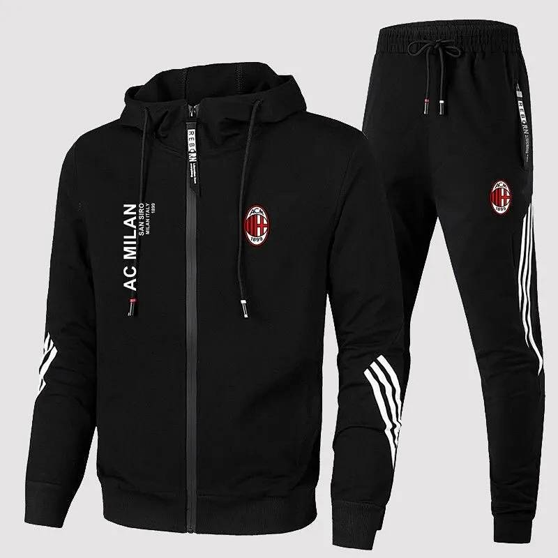 Spring and Autumn New ACMilan Milan Serie A Football Training Team Suit Men's Hooded Cardigan Sports