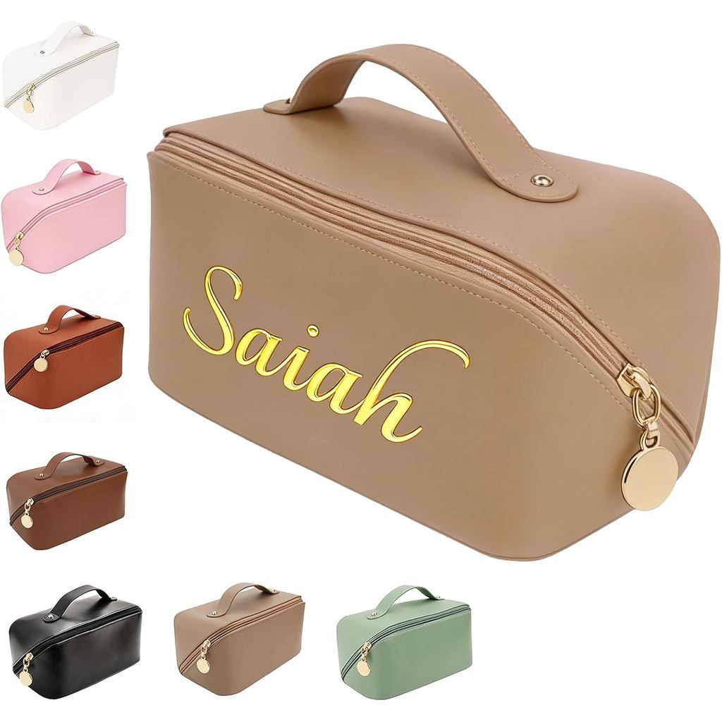 Cá nhânMakeupBagwithCustomName-LargeCapacityTravelCoeticOrganizer, PULeatherToiletryBagforNữ, Mother