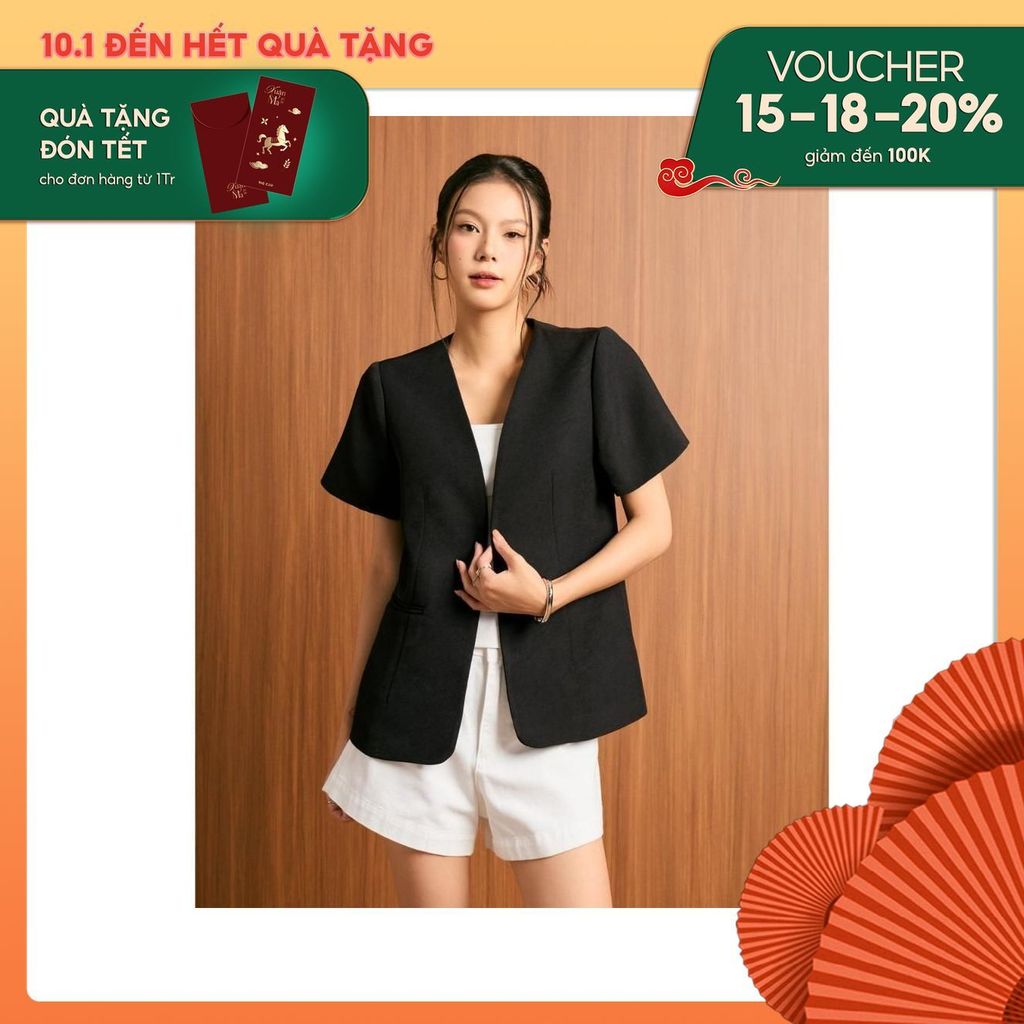 Áo blazer nữ tay ngắn THE C.I.U, áo khoác vest lửng cổ chữ V dáng suông basic - Gina Jacket