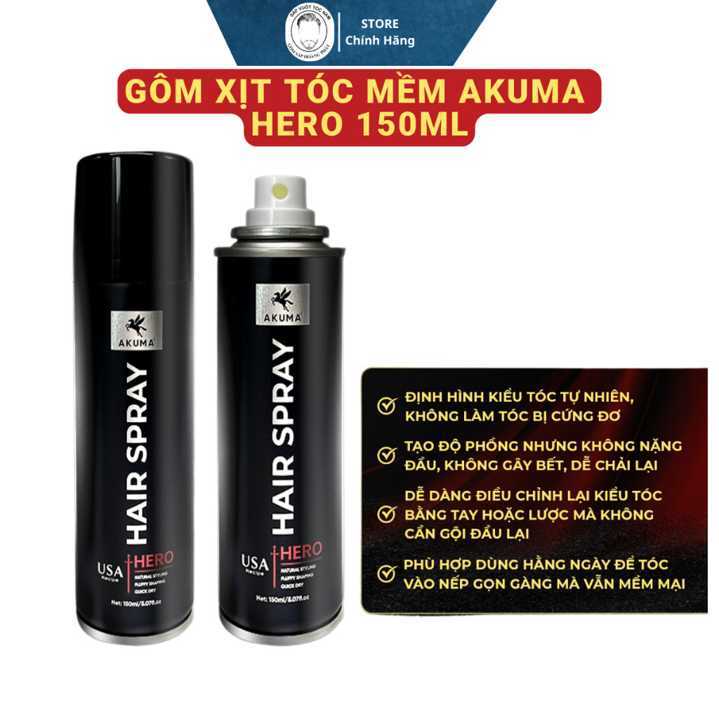 [HÀ NỘI] Gôm xịt tóc AKUMA HERO 150ML - Gôm mềm giữ nếp linh hoạt
