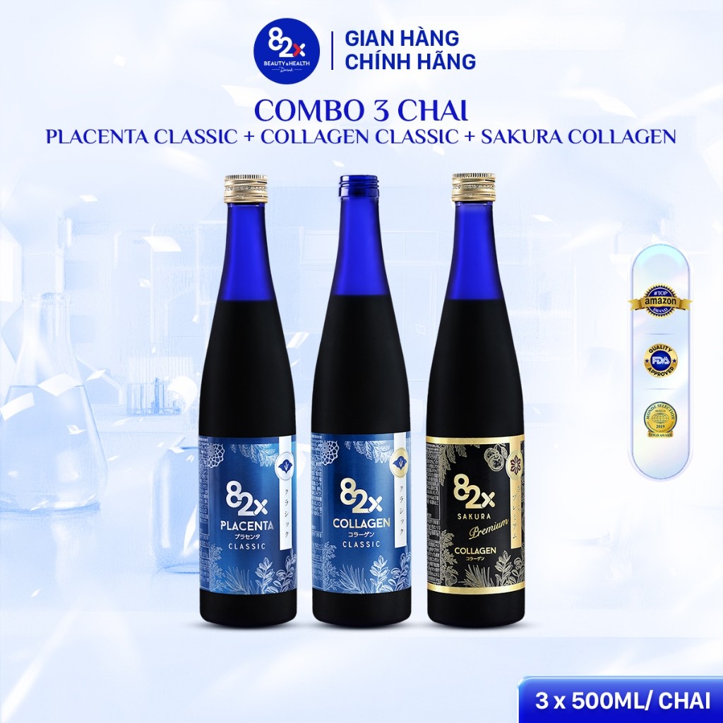 [Combo 3 Chai] Nước Uống Collagen 82X bao gồm PLACENTA CLASSIC + COLLAGEN CLASSIC + COLLAGEN SAKURA 