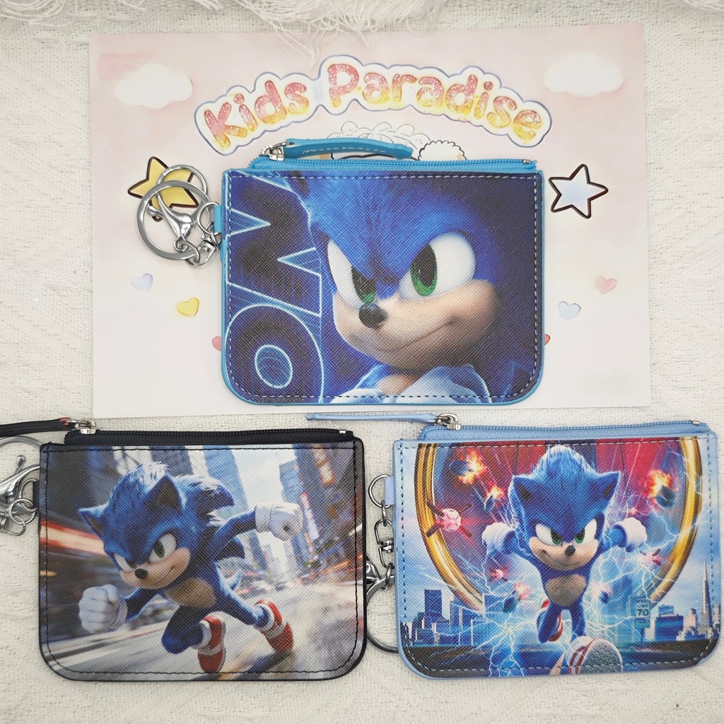 Ví đựng tiền xu Sonic Ezlink Hộp đựng thẻ có móc khóa Da Pu chống thấm nước Túi đựng tiền xu đa chức