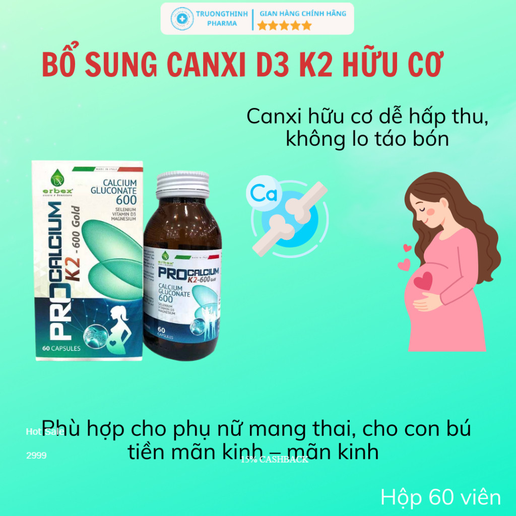 Procalcium K2-600 Gold bổ sung canxi D3 K2 hữu cơ nhập khẩu Italia hỗ trợ xương chắc khỏe