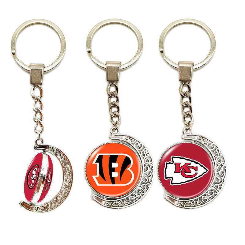 Hot Sale#New Product NFL American Football Team logo Double-Sided Time Gemstone Crescent Keychain Ba