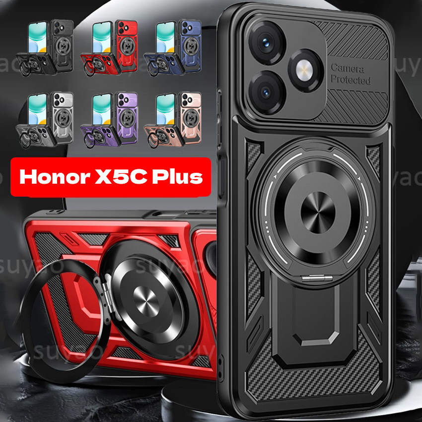 Dành Cho Honor X5C Plus X5CPlus 2026 Ốp lưng 360° Giá đỡ vòng kim loại Vỏ giáp từ tính HonorX5CPlus 