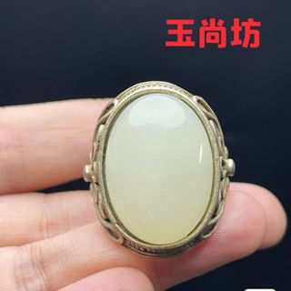 Nhẫn bạc nguyên chất lanolin ngọc cổ phong cách thời nhà Thanh