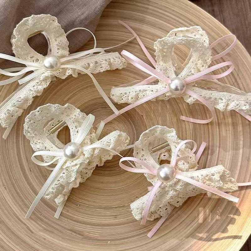 🍄Oct🍄Kẹp tóc nơ ngọc trai Acrylic thời trang dành cho nữ