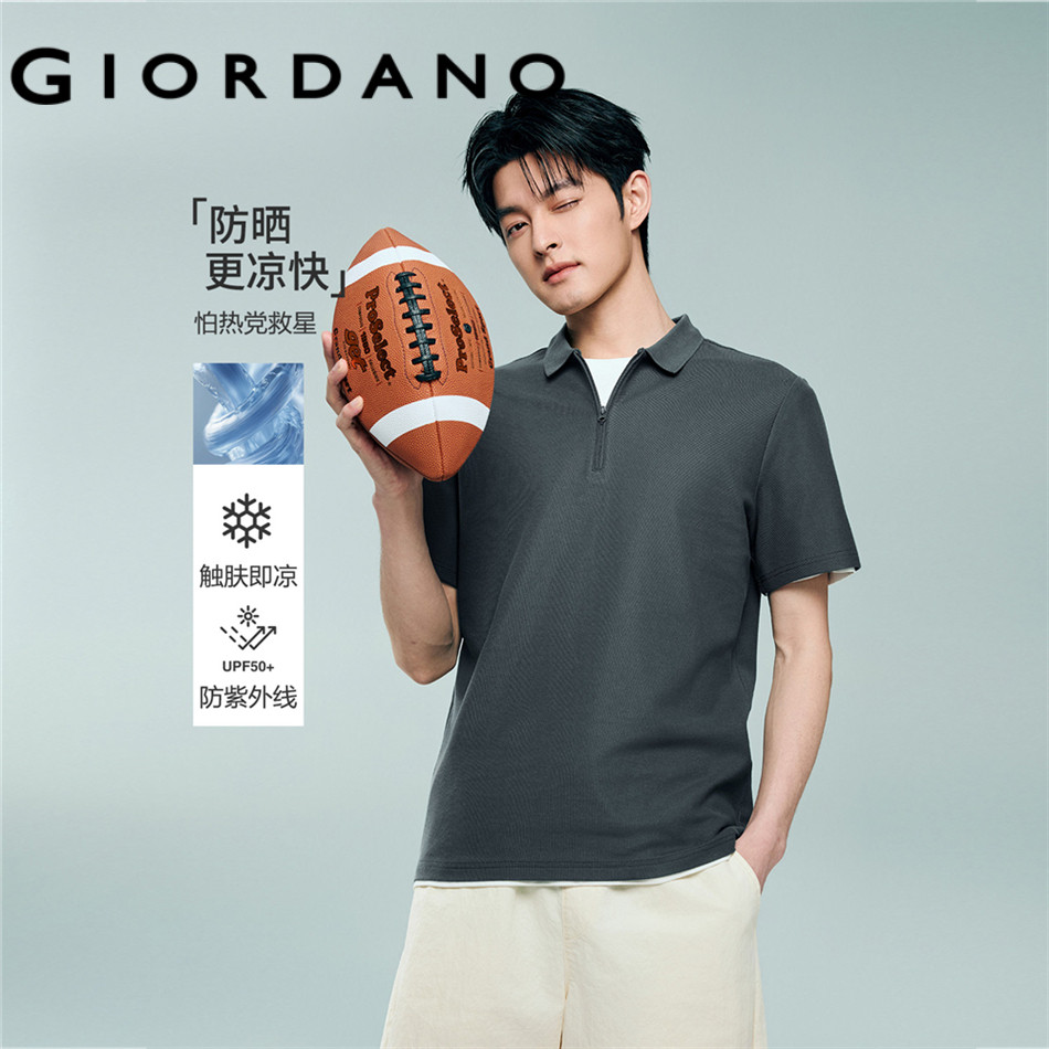 GIORDANO MEN Cooling sun protection half zip short sleeve polo shirt 13016212