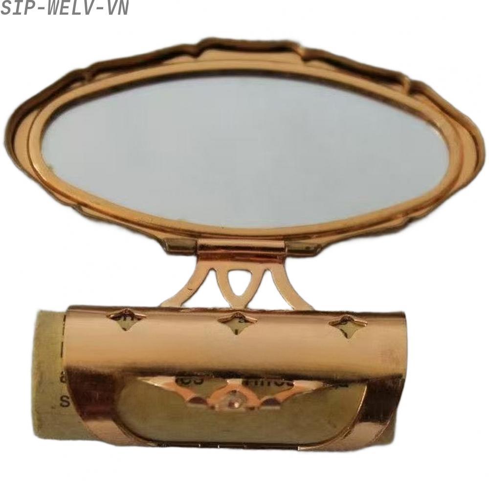{WELV}Vintage-Styled Gold Metal Makeup Mirror Stand Featuring Crisp Geometric Contours