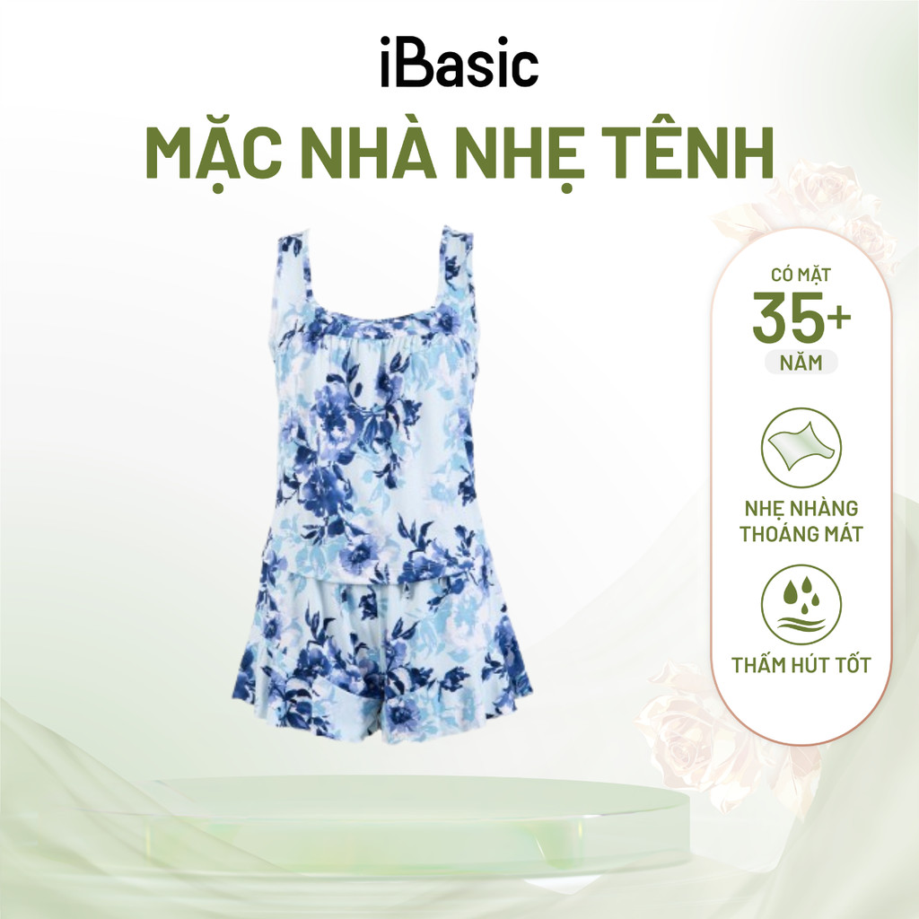 Đồ bộ mặc nhà nữ iBasic áo cộc tay quần đùi hoạ tiết nhún bèo HOMY046