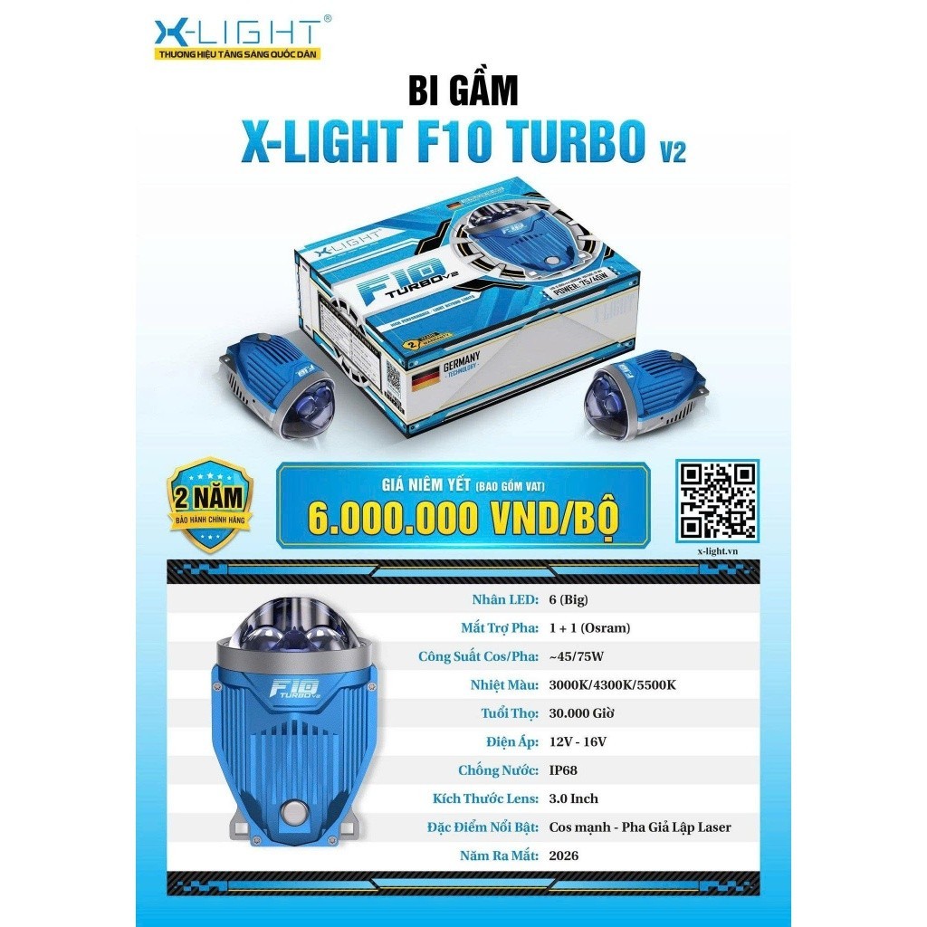 2026 Bi Led Gầm F10 Turbo V2  - Công suất 45/75w