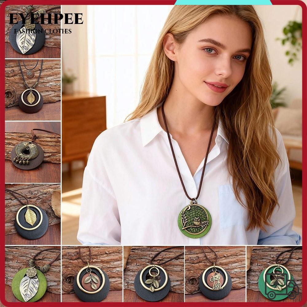 Vòng cổ mặt dây chuyền handmade bằng gỗ và da, style vintage boho dành cho nam