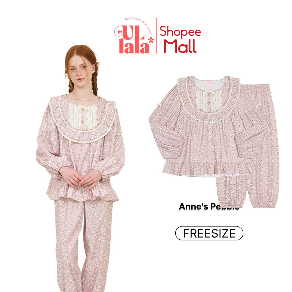 Bộ ngủ mặc nhà nữ ULLALA Annes Pebble hồng indie cotton freesize