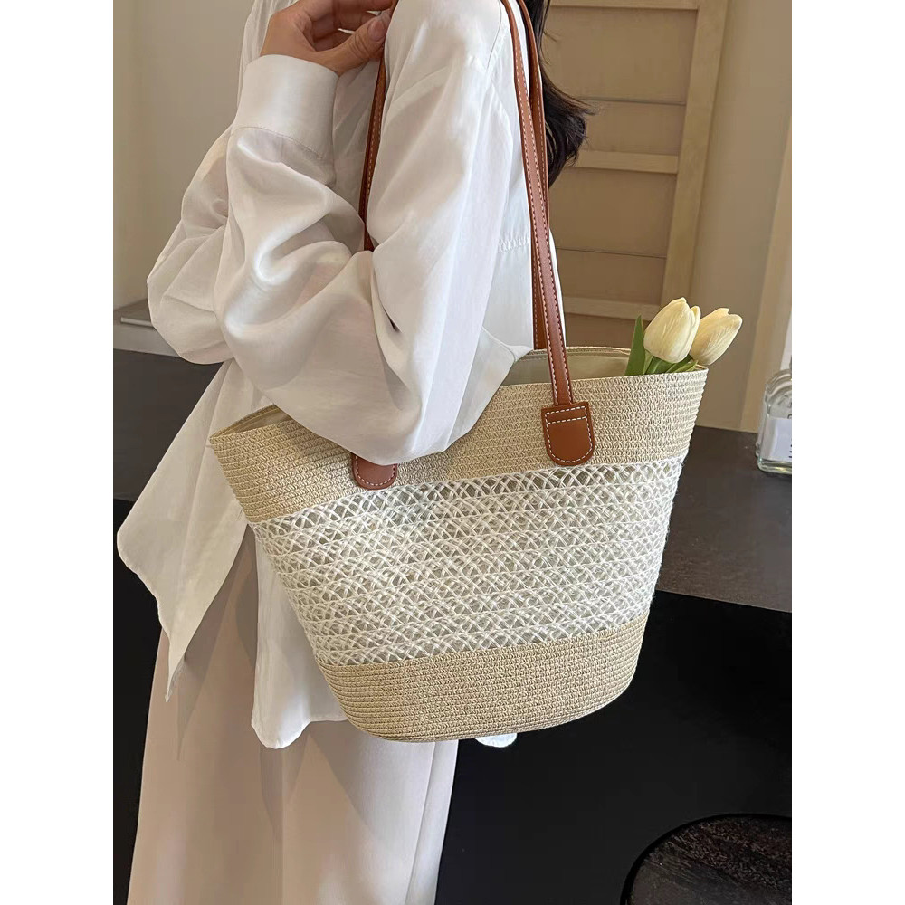 Mùa Hè Đi Biển Đi Biển Du Lịch Kỳ Nghỉ Túi Rơm Nữ 2025 Phong Cách Mới Thời Trang Đi Lại Túi Đeo Vai Túi Tote Hợp Thời Trang