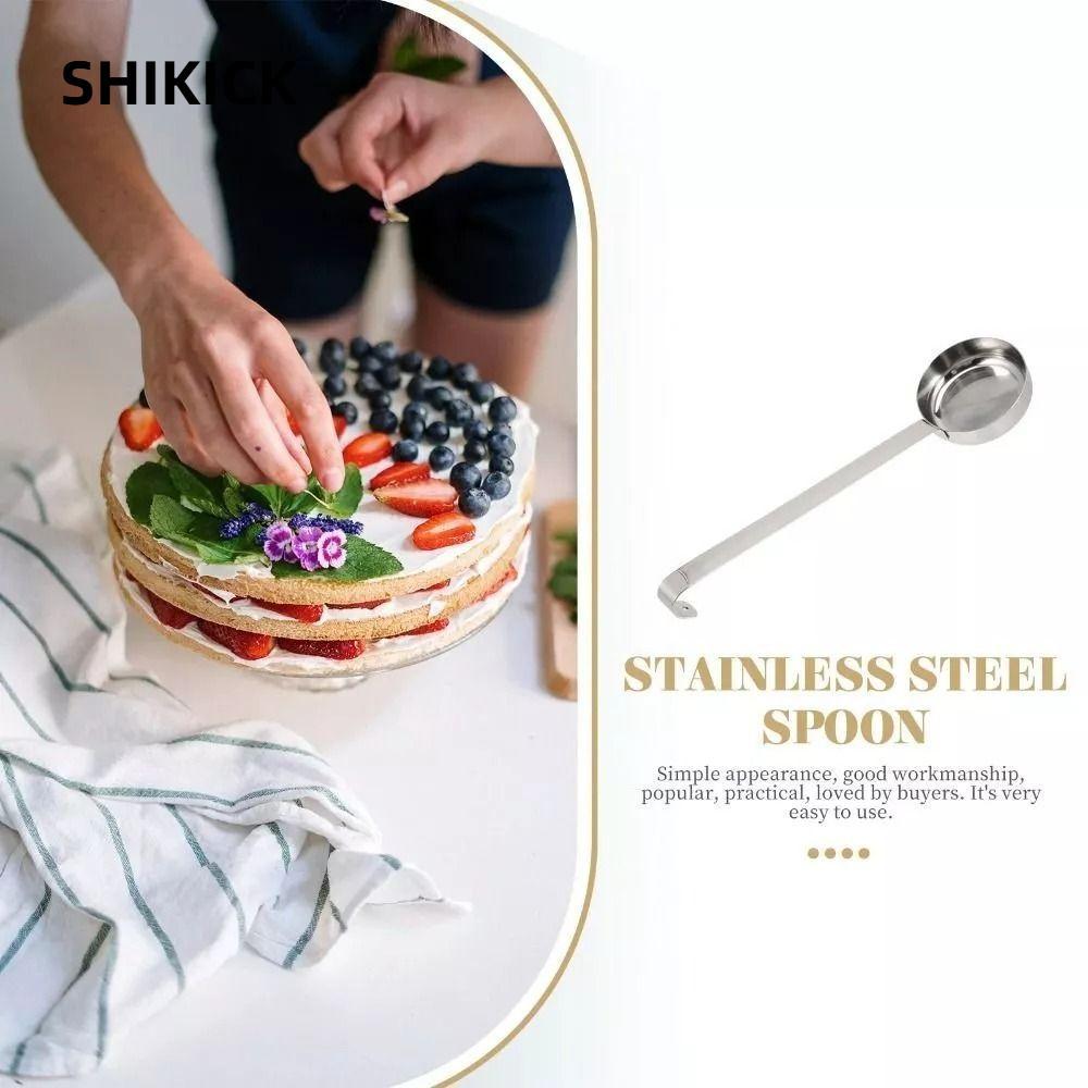 SHIKICK Flat Bottom Pizza Sauce Muỗng, Thìa Phục Vụ Bằng Thép Không Gỉ Sáng Tạo, Pizza Tay Cầm Dài S