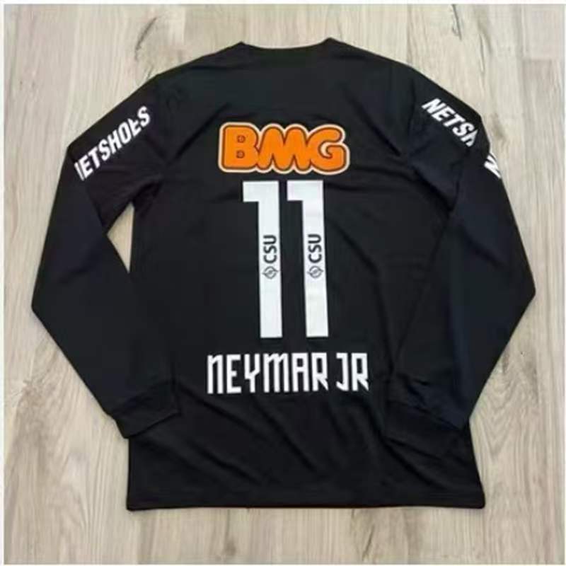 Vintage: 12 / 13 Santos Neymar Áo Sơ Mi Tay Dài Màu Đen Vintage Áo Bóng Đá Tùy Chỉnh Đóng Dấu