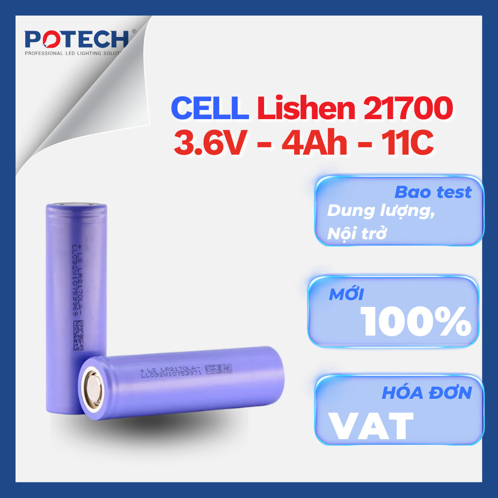 Li-ion Lishen 21700, 3.6V-4Ah, 11C LR2170LA dung lượng cao, dòng xả ổn định - Hàng mới 100%