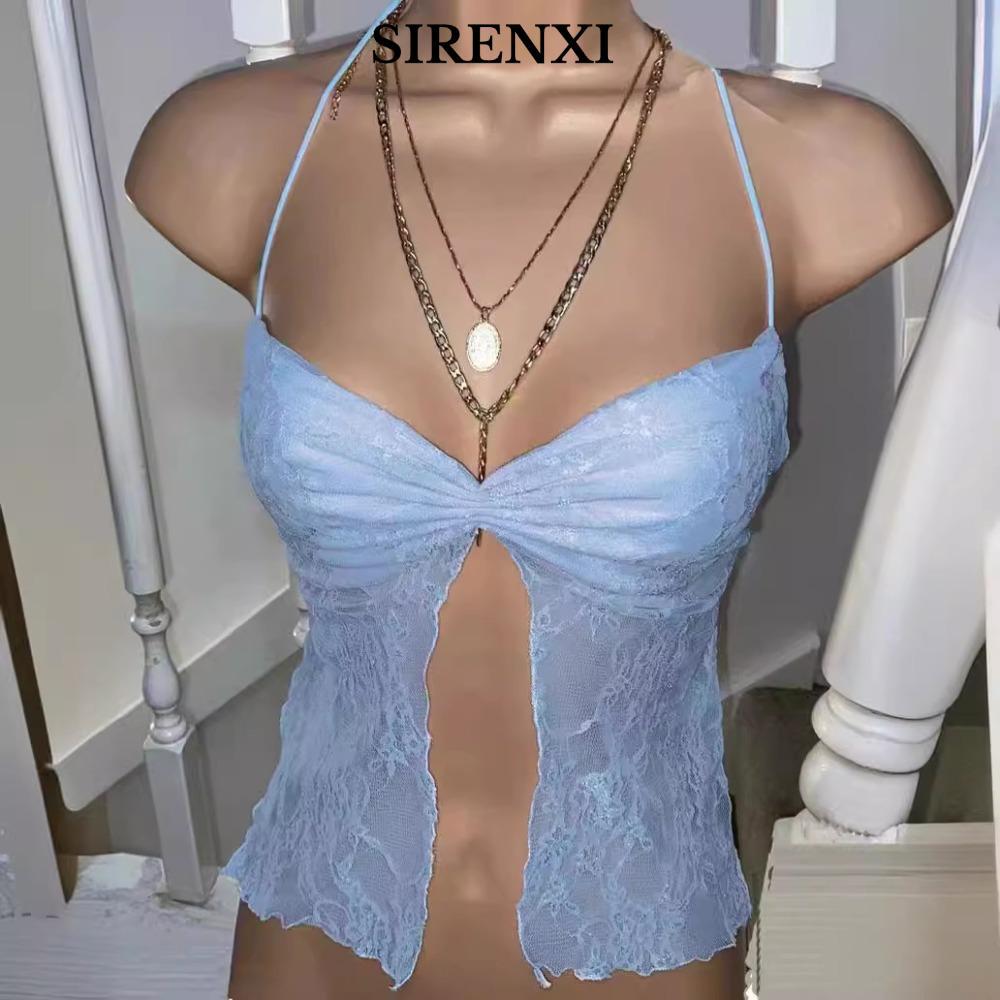 Áo Croptop hoa SIRENXI, dây spaghetti ren grunge - Thời trang Y2K và Fairycore cho nàng