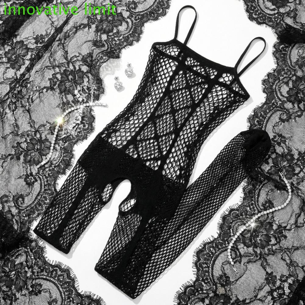 DYRUIZA Ren Body Stocking - Bodysuit Áo Liền Quần Nữ Lưới Trong Suốt Màu Đen