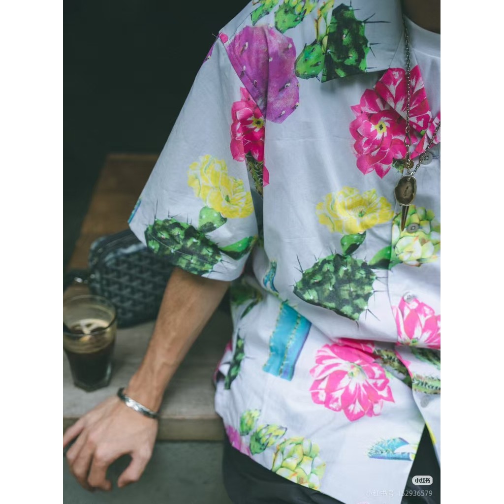 IELT WTAPS Hawaiian Cuban Collar Vacation Beach Cactus Print Short Sleeve Shirt