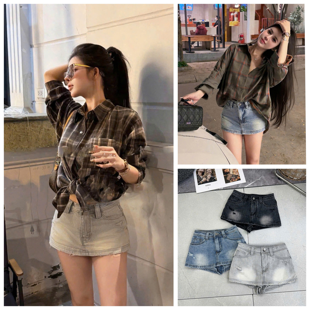 [Follow shop nhận mã 10k] Chân váy jean denim bò chữ A rách nhẹ Meo Meo Shop QCCC CV0770 3269