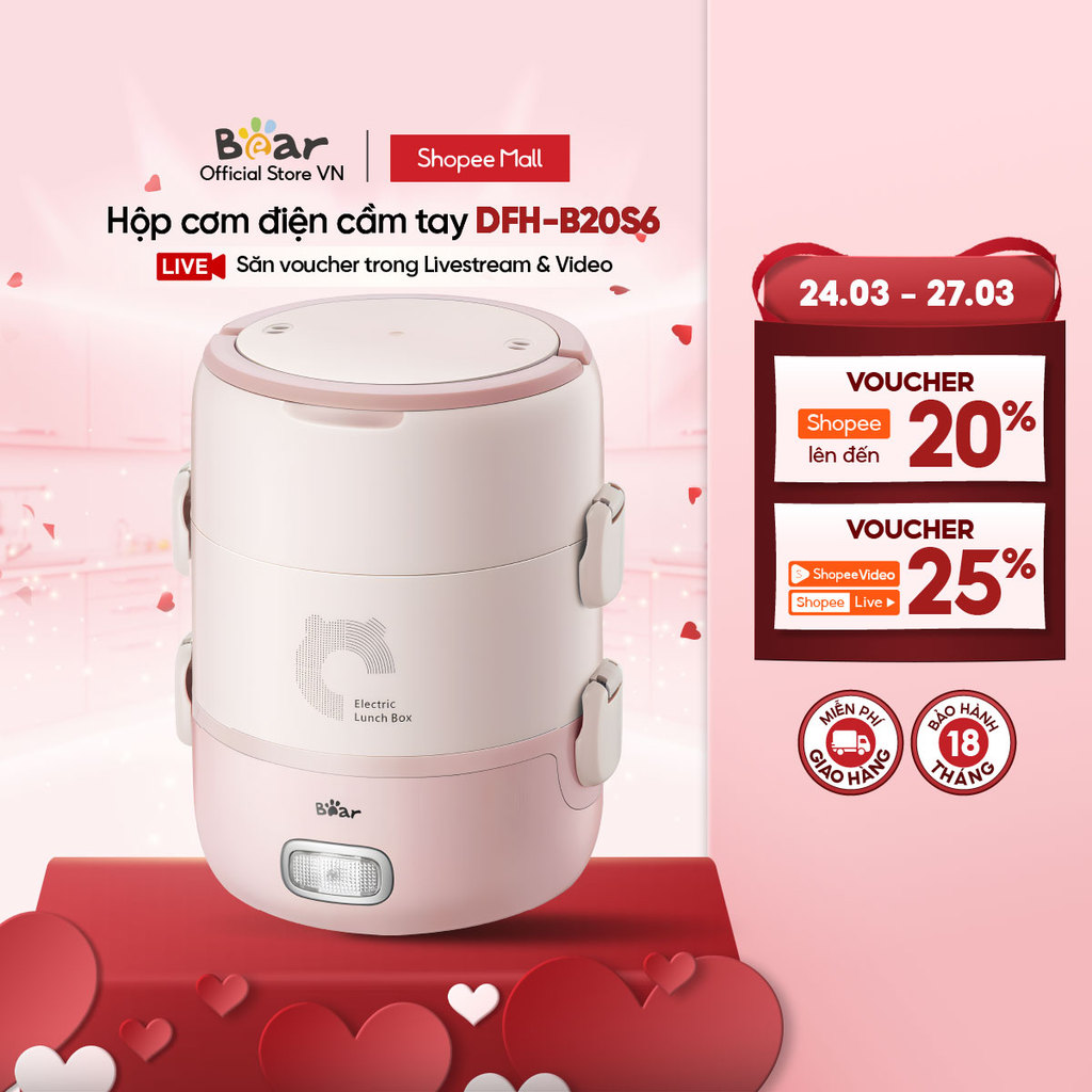 Hộp Cơm Điện Cầm Tay Đa Năng Bear Dfh - B20S6 - Chính Hãng - Bh 18 Tháng