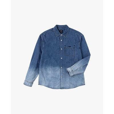 LEE - Áo sơ mi denim nam cổ bẻ tay dài wash bạc_LMT011862211012-A09957