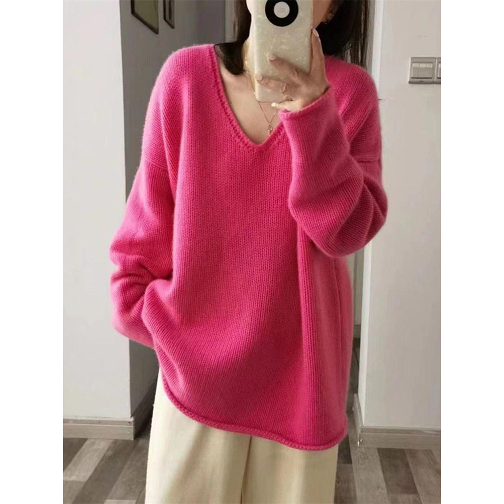 ví tiền nữ ví đựng tiền nữ Áo Len Cashmere Nặng Cao Cấp Nữ Thu Đông Hoa Hồng Cổ Chữ V Đỏ Thả Vai Rời