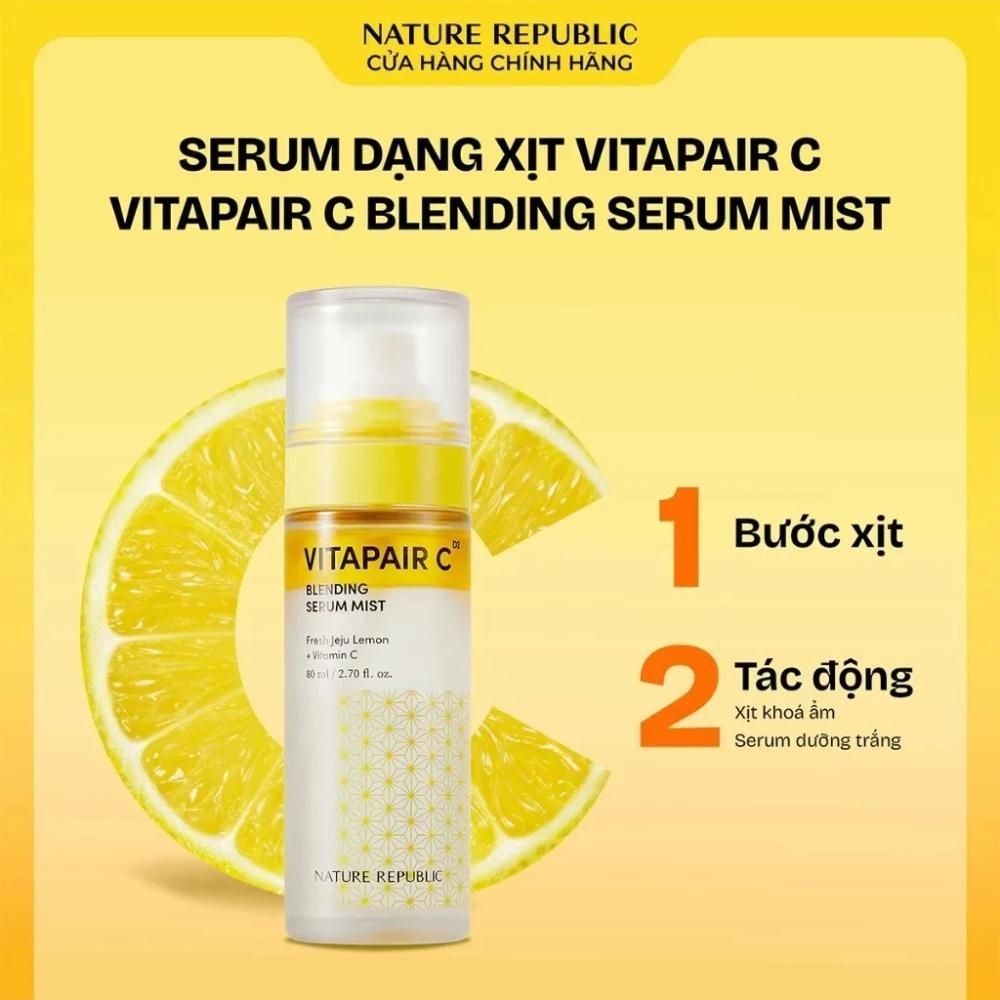 Ảnh 2 của Serum Dạng Xịt Khoáng 2in1 Dưỡng Trắng Căng Bóng Da Nature Republic Vitapair C Serum Mist 80ml