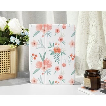 Ốp iPad hình hoa tươi có giá đỡ bút chì, cho iPad 9 / 8, iPad Mini 5 / 6, iPad Pro 12.9 inch, iPad A