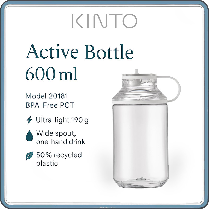 KINTO Active Bottle 600 ml – BPA-Free Reusable Water Bottle, Lightweight PCT Plastic, Wide-Spout One