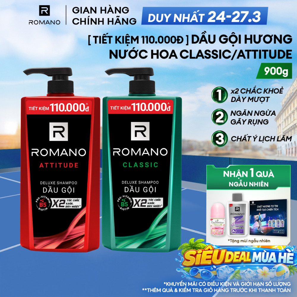 Dầu gội / Tắm gội nam Romano hương Nước hoa nam Classic / Attitude / Grandiose 900g