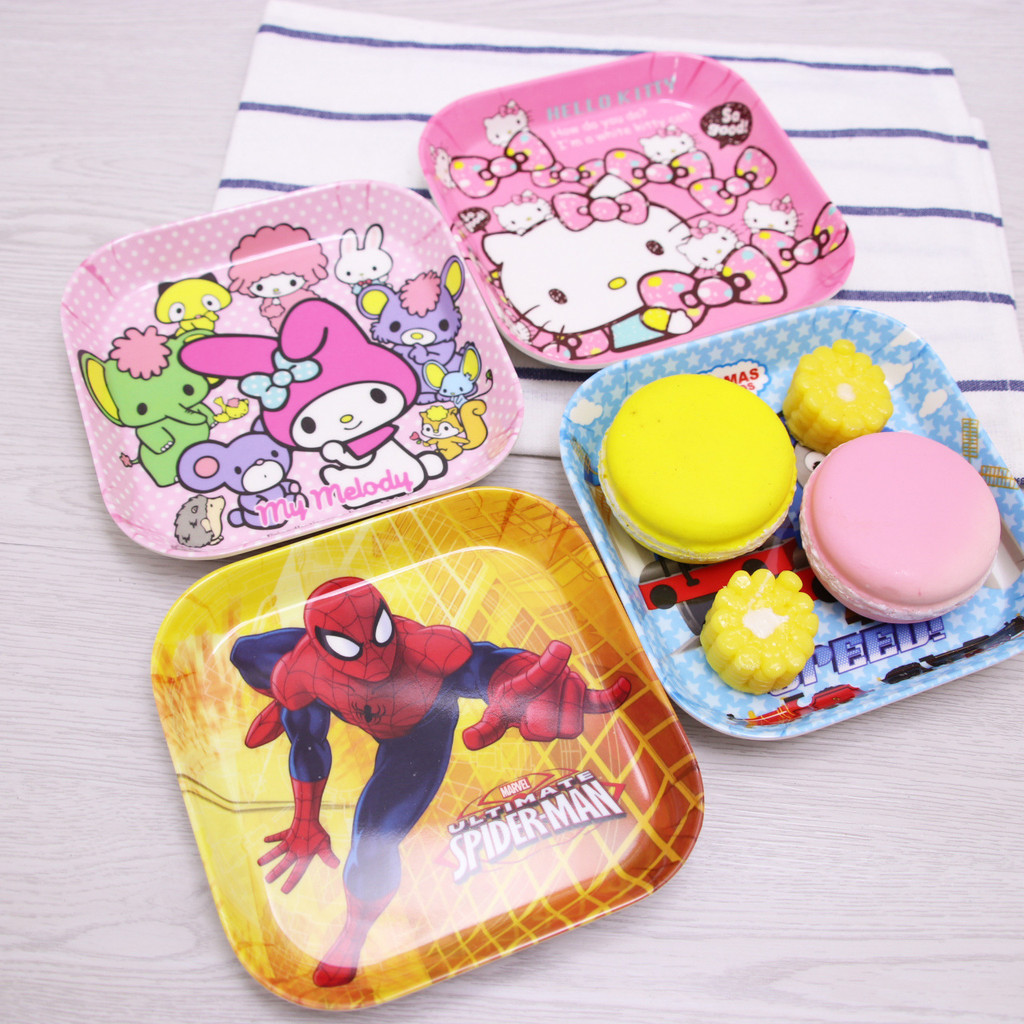 Popular~Cute cartoon mini square plate children's tableware home use bone plate fruit snack cake nut
