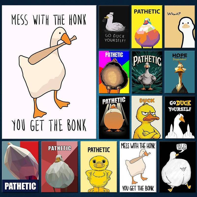Chống Thấm Nước Không Khung Vui Nhộn Vịt Meme Canvas Treo Tường Nghệ Thuật Honk Bonk Poster Phòng Tr