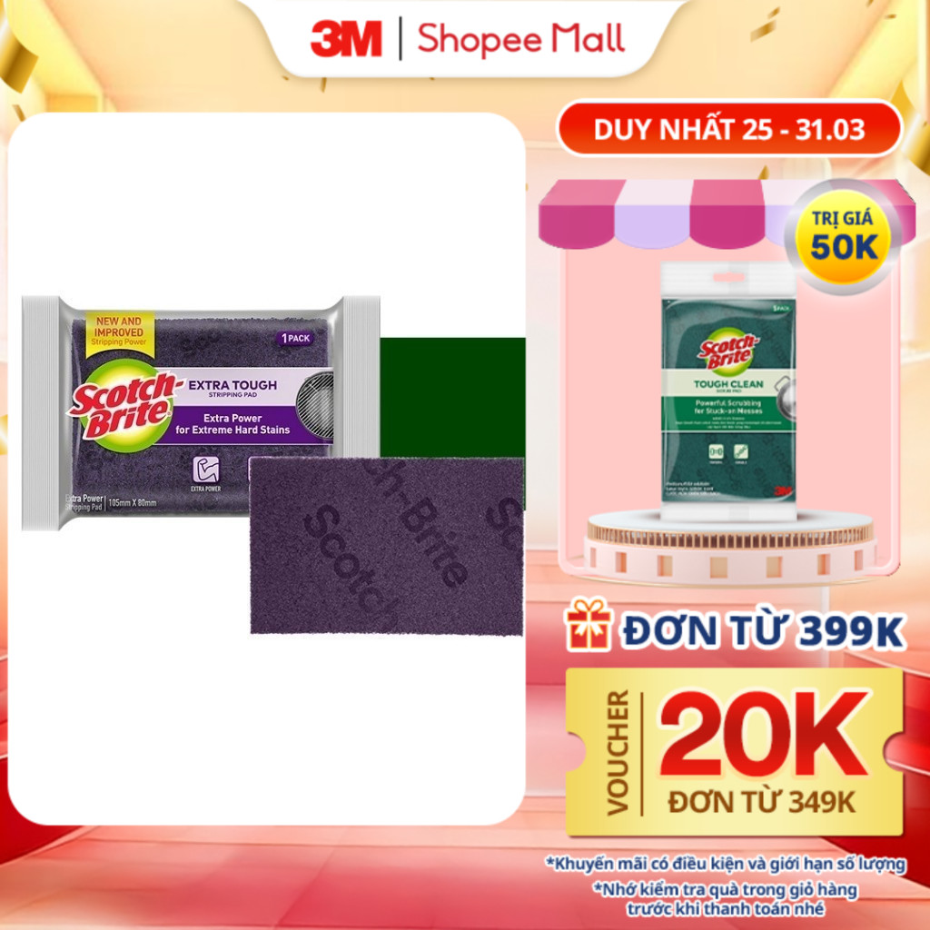 Cước rửa chén siêu mạnh 3M™ Scotch-Brite®, an toàn cho vỉ nướng, nồi inox, gang, thép, gói 4 miếng