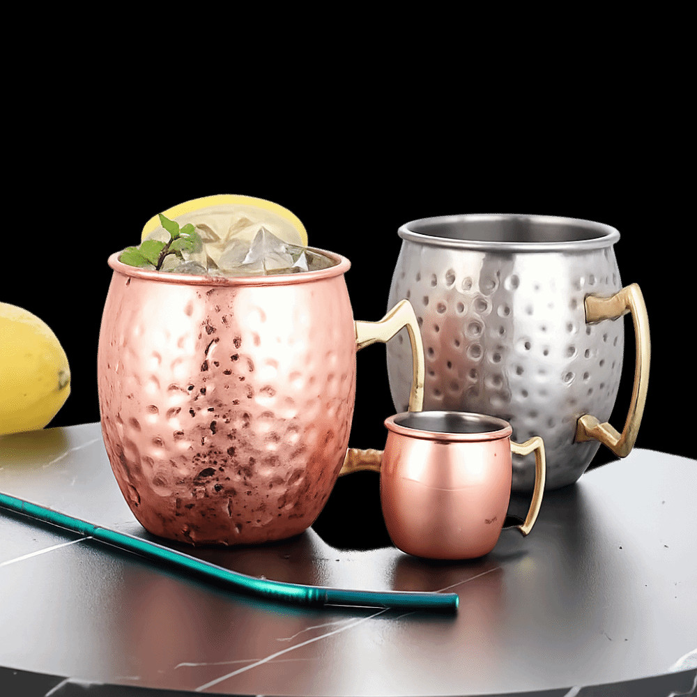 KUNHEV Cốc Đồng Nguyên Chất KUNHEV, Cốc Thủ Công Moscow Mule, Có Tay Cầm Đinh Tán Mạnh 500ml Dày Mịn