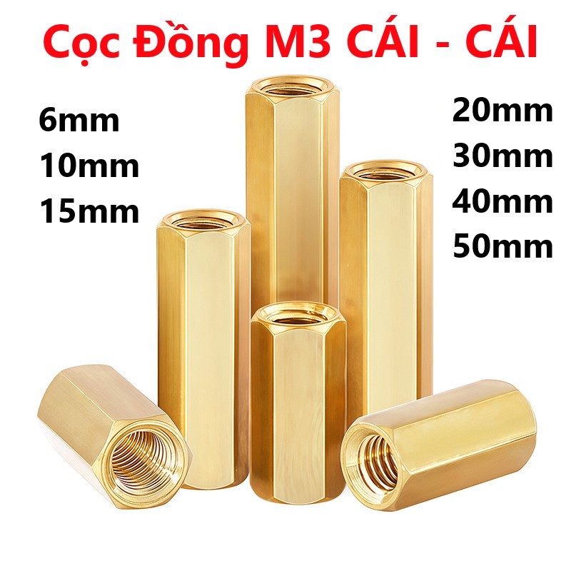 Cọc đồng M3 CÁI - CÁI , trụ đồng M3 6mm, 10mm, 15mm, 20mm, 30mm, 40mm, 50mm