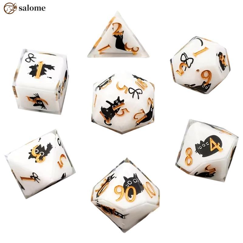 Bộ xúc xắc Kawaii Edge DND-cho D & D 5E, Nhãn dán mèo dễ thương 7 mảnh Xúc xắc đa diện, Cuộn quan tr